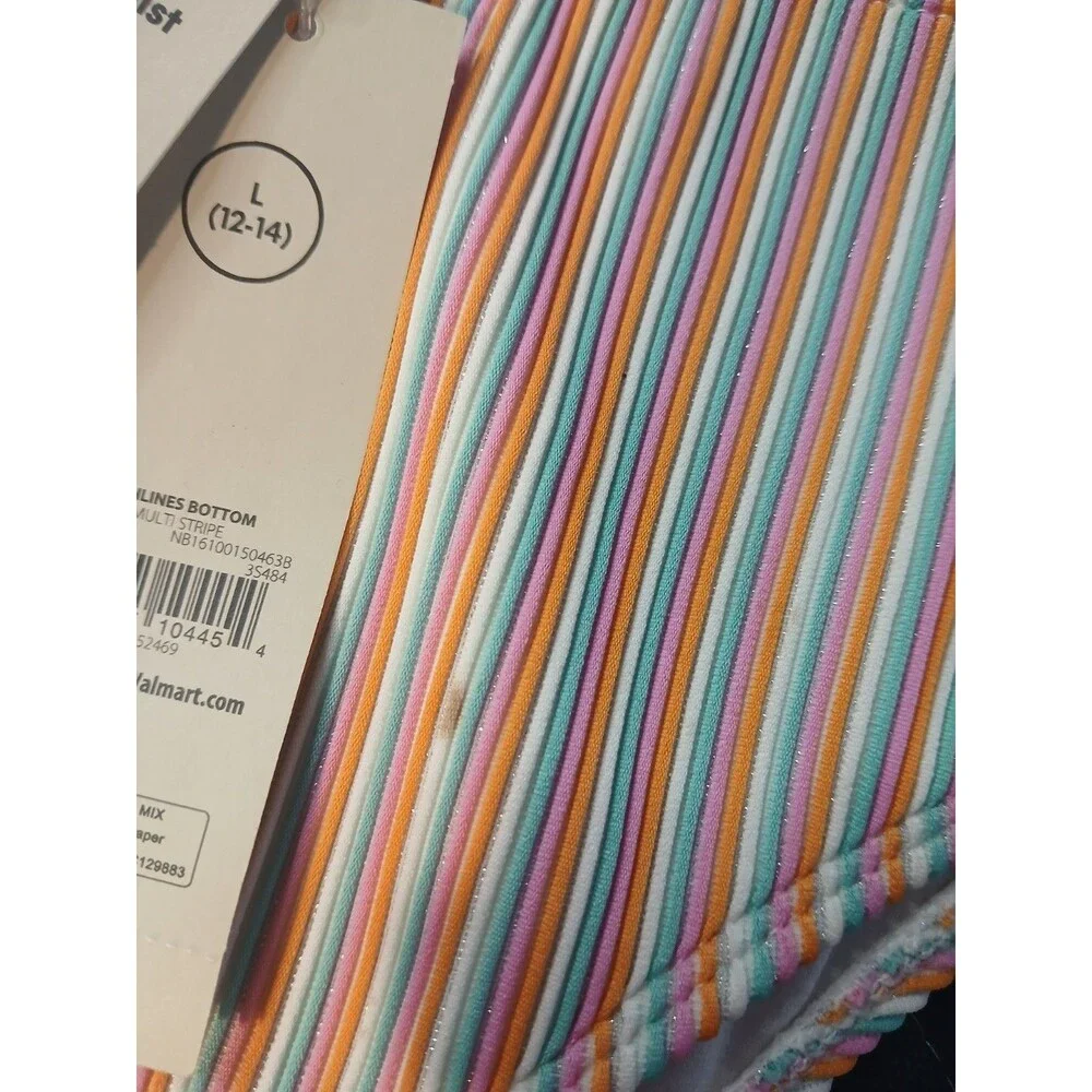 No Boundaries Tanlines Bottom Multi Stripe Swim Suit Womens Size L Large
